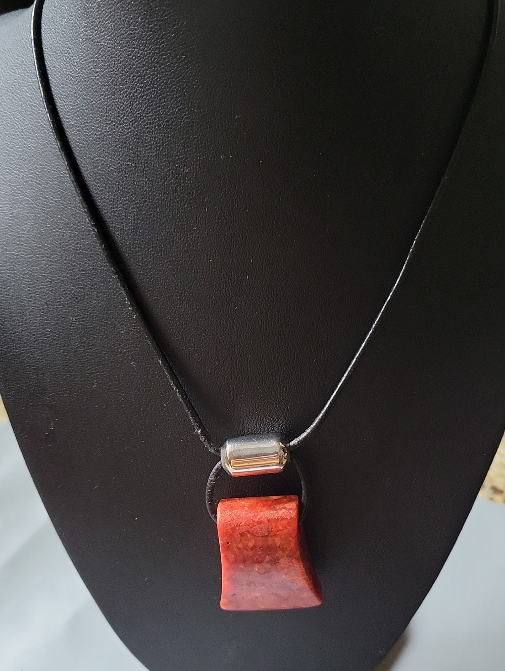 Silpada "Cardinal Rule" Red Sponge Coral On A Black Leather Cord Necklace
